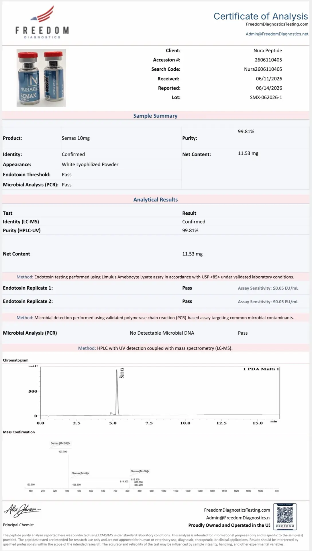 Semax (10mg) Lyophilized Peptide – Laboratory Research Standard